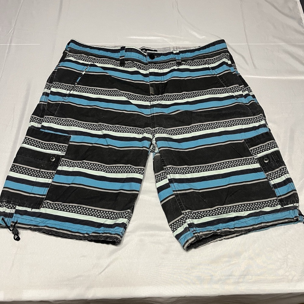 Lifted Research Group LRG Shorts Mens 40 Blue Striped Cargo Baggy Surf Skate Y2K